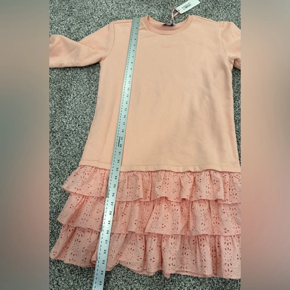 NWT Vineyard Vines Girls Pink Long Sleeve Tired Eyelet Ruffle Dress Size 16